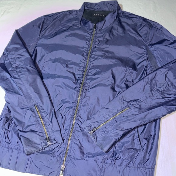 Theory Other - Theory Bomber Jacket Mens M Navy Blue Nylon Full Zip Mock Neck Zipper Cuffs READ